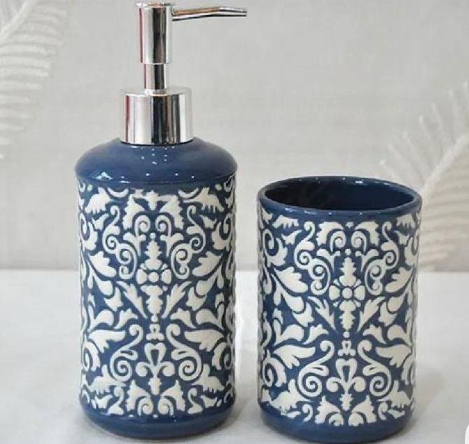 set of ceramic bathroom accessories