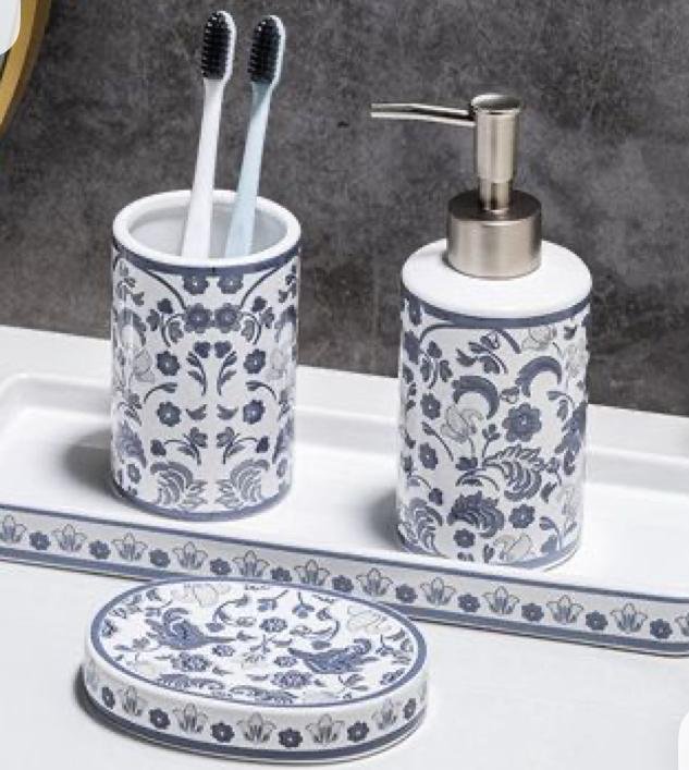 set of ceramic bathroom accessories